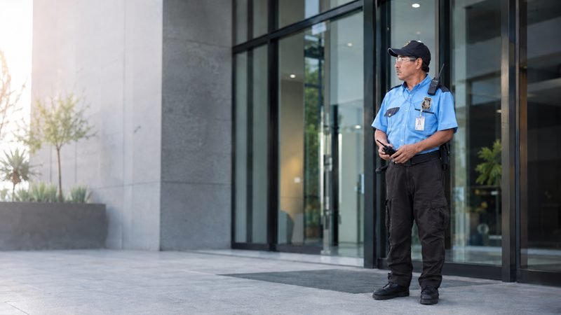 Guardia de KALULASA cubriendo el acceso principal de un inmueble