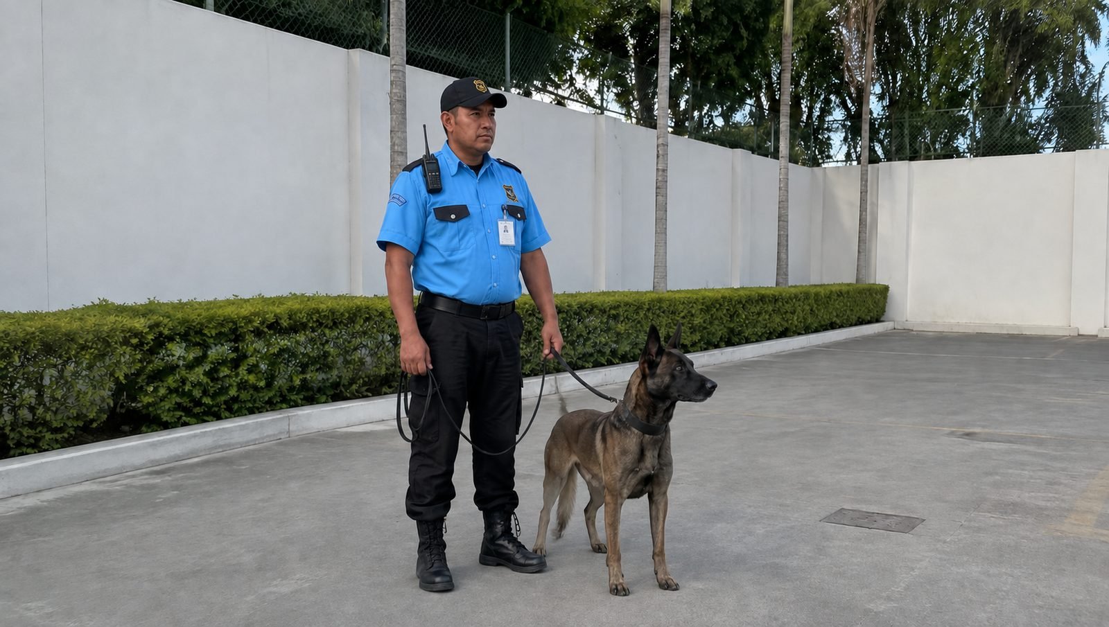 Elemento de KALULASA con perro adiestrado sujeto de la correa durante un recorrido de resguardo